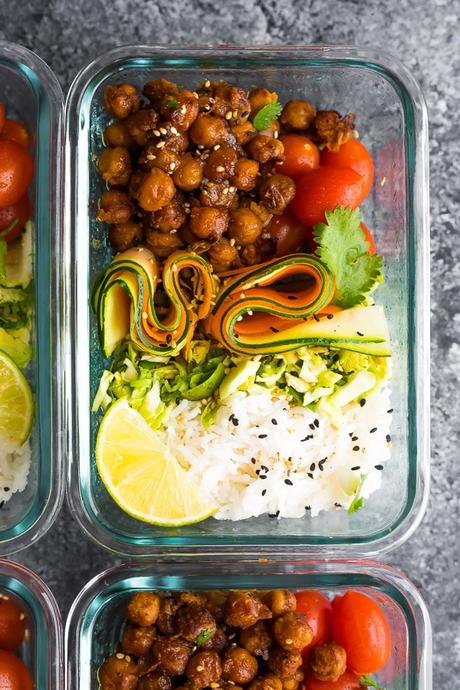 Korean BBQ Chickpea Bento Bowls in meal prep container