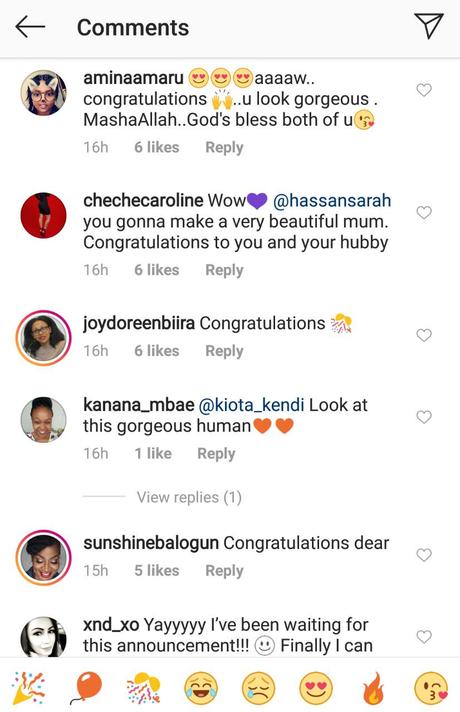 Celebrity reactions after Sarah Hassan announces she’s heavily pregnant with her first child