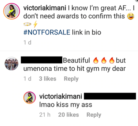 “It’s time to hit the gym my dear” Fan begs Victoria Kimani but gets unexpected response