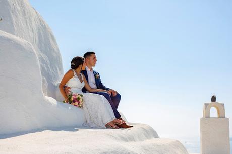 Romantic wedding in Santorini - Santa Irene chapel yard