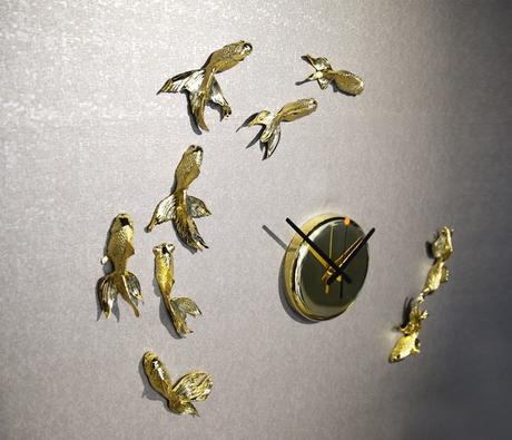 Haoshi Golden Goldfish Goodluck Nonstop DIY Modern Classic Wall Clock
