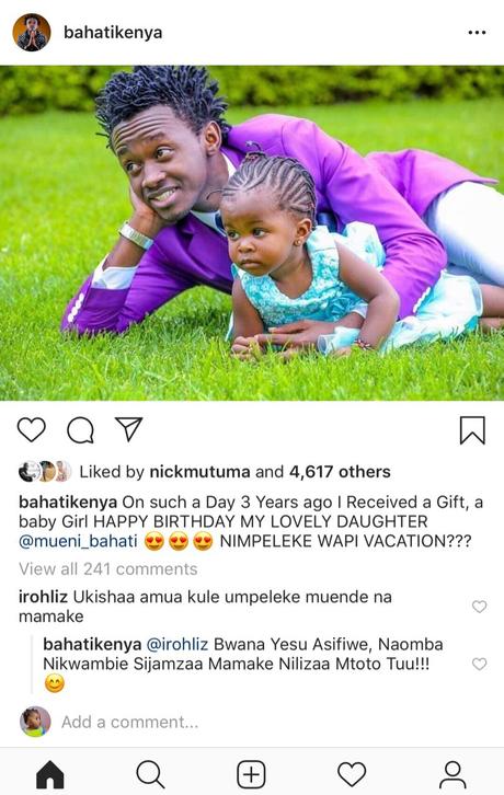 Bahati’s ruthless reply after fans asked him to treat his baby mama with holiday trip