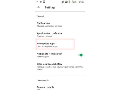 disable automatic updating of apps