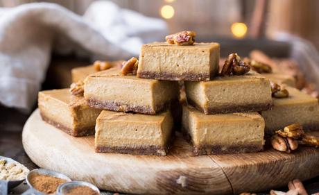 With an easy pecan-and-date crust and tons of warm spices, these Gingerbread Cheesecake Bars are packed with the holiday season’s warm flavors. These “cheesecake” bars are made with soaked cashews to replicate cheesecake’s creamy texture—no dairy or baking necessary. You won’t miss the dairy one bit in these gluten-free, vegan bars. 