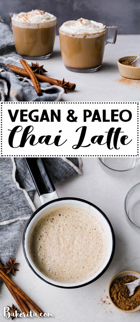 This spicy homemade Vegan Chai Latte is made with almond milk and sweetened naturally with maple syrup. The homemade chai spice mix is full of ginger, cinnamon, black pepper, and other warm spices. It's the perfect drink for chillier days.