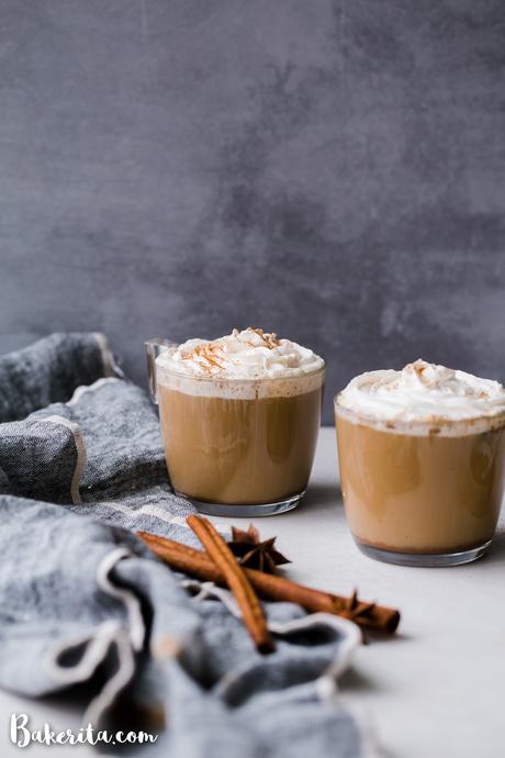 This spicy homemade Vegan Chai Latte is made with almond milk and sweetened naturally with maple syrup. The homemade chai spice mix is full of ginger, cinnamon, black pepper, and other warm spices. It's the perfect drink for chillier days.