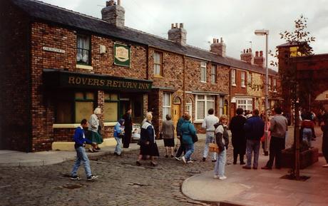 Image: Tourists get to see round the set of the long-running TV drama Coronation Street, by Allan Lee on Flickr