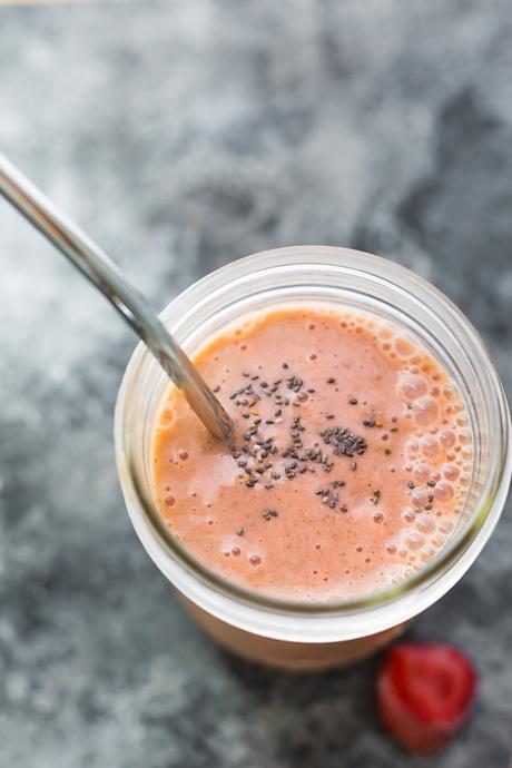 strawberry smoothie recipe in glass