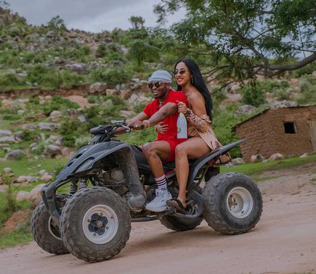 Diamond and Tanasha ride a quad bike in Mwanza 