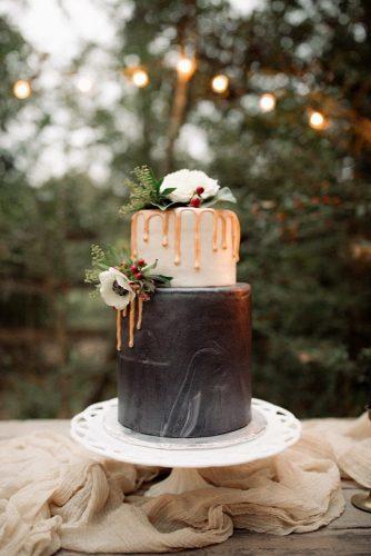 mustard wedding two tired black white marble drip cake with anemones and green leaves century tree productions