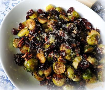 Roasted Sprouts with Cranberries & Pecans