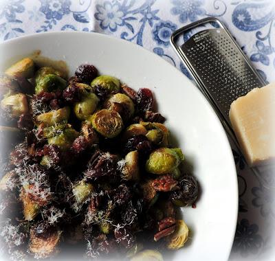 Roasted Sprouts with Cranberries & Pecans