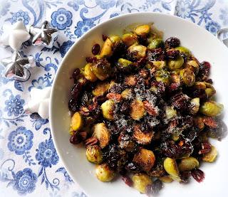 Roasted Sprouts with Cranberries & Pecans