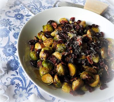 Roasted Sprouts with Cranberries & Pecans