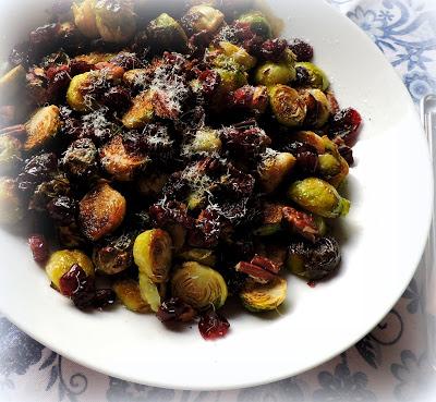 Roasted Sprouts with Cranberries & Pecans