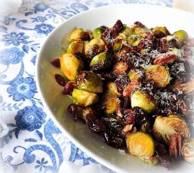 Roasted Sprouts with Cranberries & Pecans