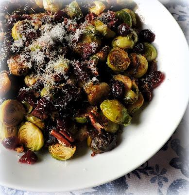 Roasted Sprouts with Cranberries & Pecans