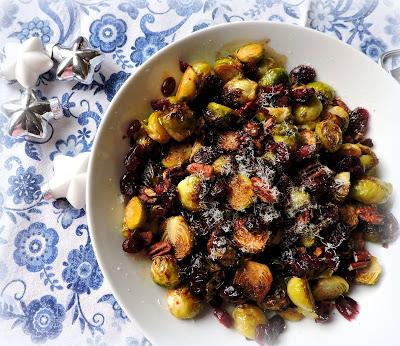 Roasted Sprouts with Cranberries & Pecans