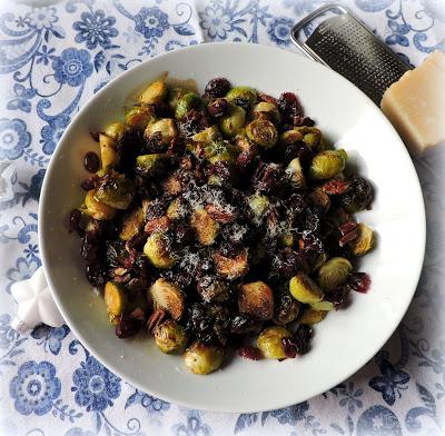 Roasted Sprouts with Cranberries & Pecans