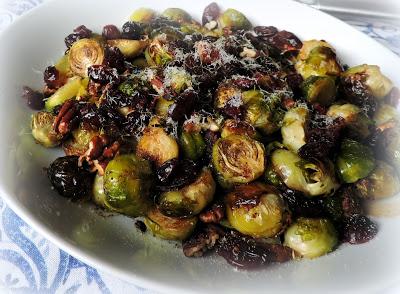 Roasted Sprouts with Cranberries & Pecans