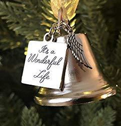 Image: It's a Wonderful Life Inspired Christmas Angel Bell Ornament with Stainless Steel Angel Wing Charm