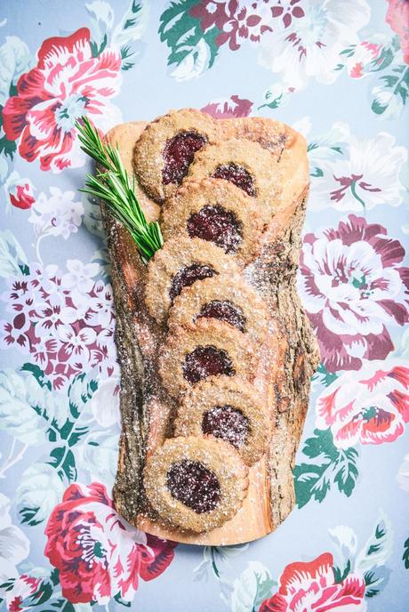 Whole Grain Linzer Cookies with Rye Flour & Lingonberry Jam