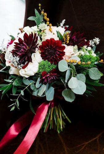 dahlias wedding bouquets burgundy daglia with0tape vnessphotography