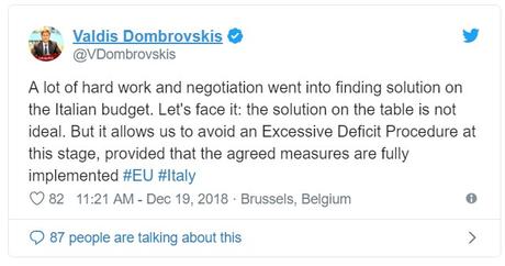 Valdis Dombrovskis tweet on Italian budget