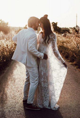 bohemian wedding photos couple on road tali photography