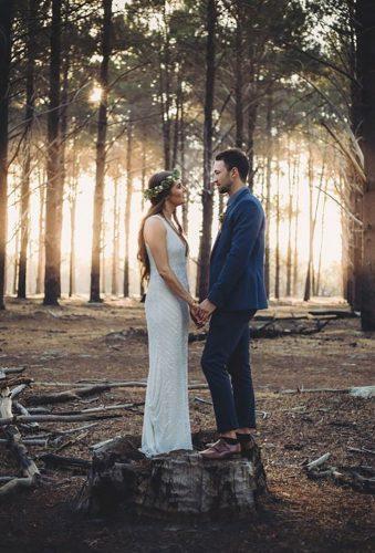 bohemian wedding photos couple in wodd at sunset Sarah Jean Photography