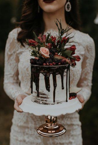 bohemian wedding cakes drip chocolate on cake B Mathews Creative