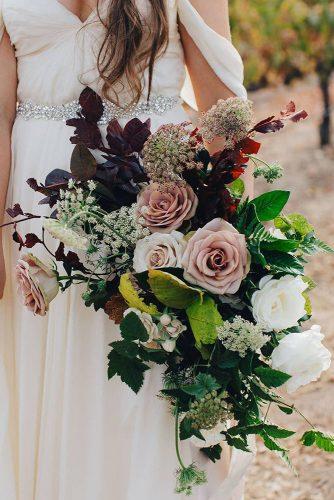 dusty rose wedding cascading bridal bouquet with roses and greenery johnrobertwoods