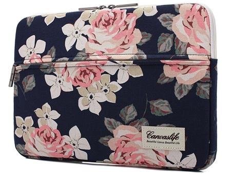 Canvaslife White Rose Pattern 13 inch Canvas laptop sleeve 
