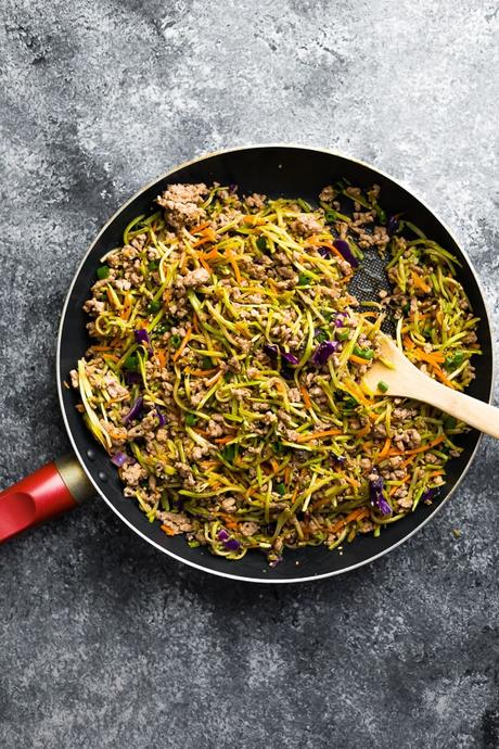 egg roll in a bowl in a frying pan