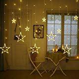 Quace Plastic 138 LED Curtain String Lights with 8 Flashing Modes Decoration(12 Stars, Yellow)
