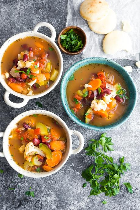 three bowls of the vegetable soup recipe