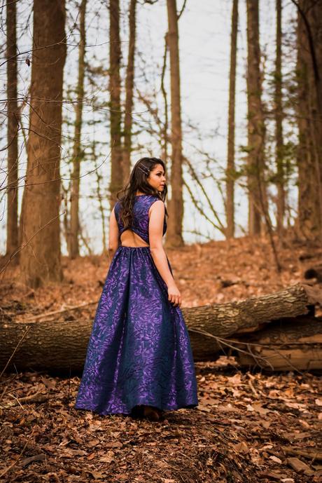 new year new dressm dreamy photoshoot, engagement photoshoot, blogger, monique lhuiliier tena gown, purple maxi dress, cocktail theme party, saumya shiohare, myriad musings