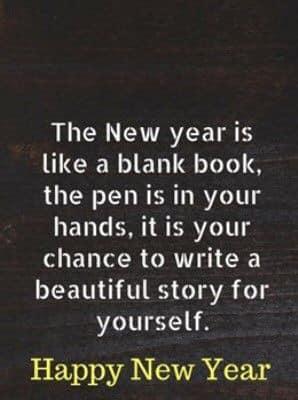 Image may contain: text that says 'The New year is like a blank book, the pen is in your hands, it is your chance to write a beautiful story for yourself Happy New Year'