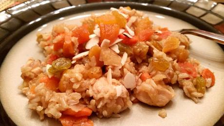 Cast Iron Skillet Chicken with a Fruit Rice Pilaf Topped off with a Splash of Orange Liqueur