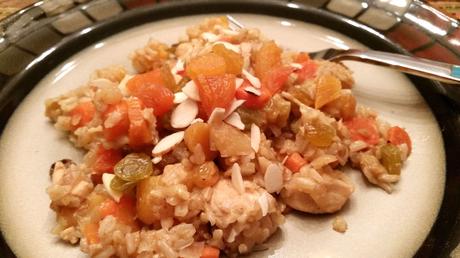 Cast Iron Skillet Chicken with a Fruit Rice Pilaf Topped off with a Splash of Orange Liqueur