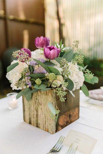 spring wedding decor tulip centerpiece in wood crates with spring flowers theedgeswed