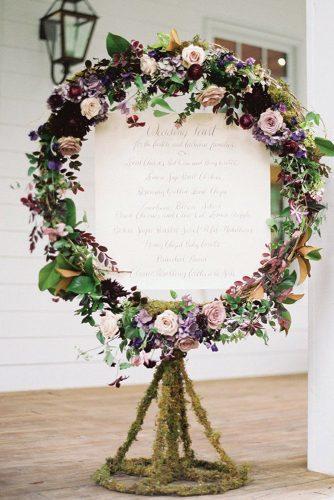 spring wedding decor lilac roses flowers and moss signboard lauren kinsey