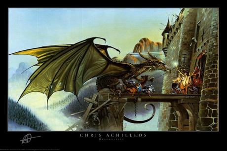 Image: Dragonspell - Fantasy Poster (Dragon Attacking Castle) (Size: 36 x 24) Poster Print by Chris Achilleos