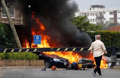 Cars burning outside Dusit hotel after a huge explosion 