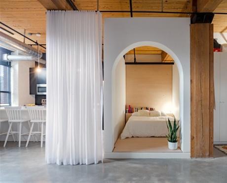 Canadian Contemporary Architecture Modern Farmhouse Near MontrealCanadian Contemporary Architecture Bedshed With White Curtain And Archway