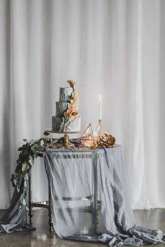 silver sage wedding cake table with cloth geometry and modern dessert catalina jean photography
