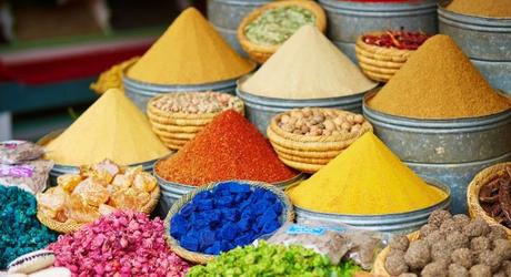 colorful spices being sold in the market