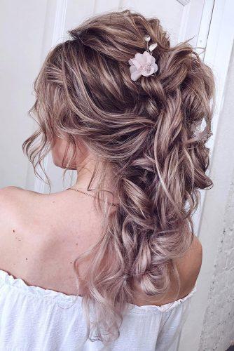 bohemian wedding hairstyles volume long curls half up half down ponytail veronika_belyanko
