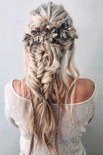 bohemian wedding hairstyles long blonde hair with braids and silver accessorie cruzmakeup