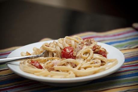 Fettucine Carbonara with Roasted Tomatoes